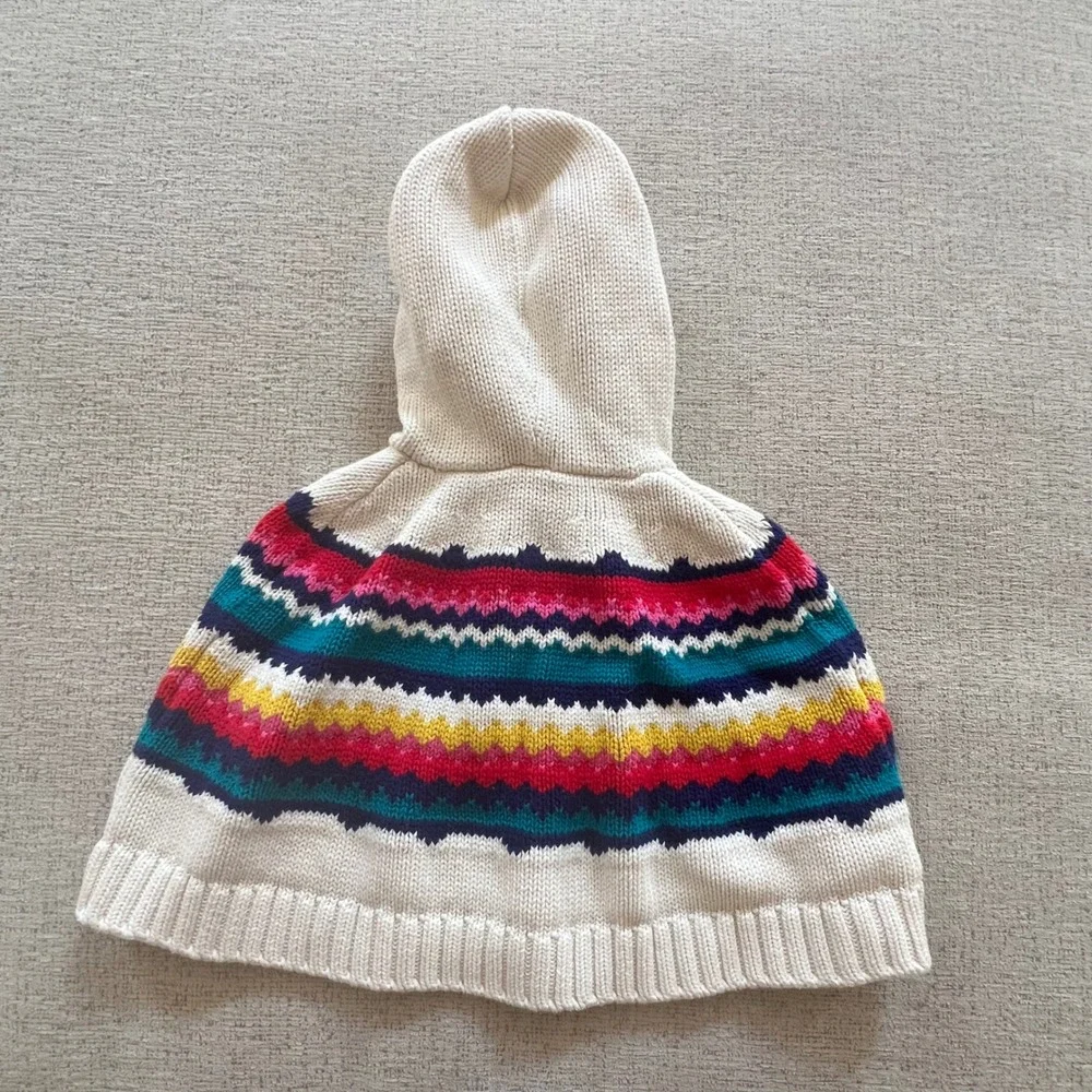 Old Navy Toddler Girls Fair Isle Knit Hooded Poncho Sweater Toggle Cream‎ 3T